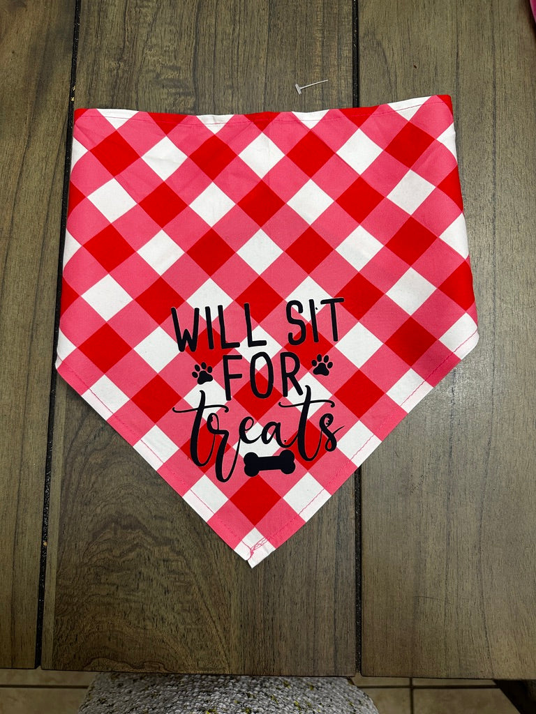 Dog bandanna will sit for treats
